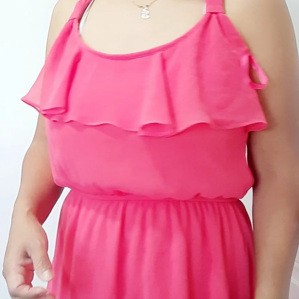 Annabella Silk Ruffles Coral Dress - Picture 2 of 13